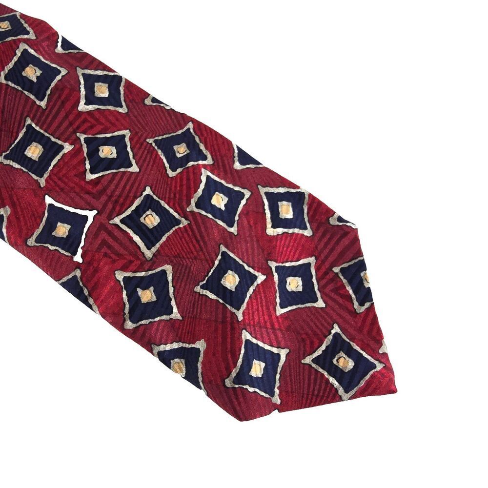Robert Talbott Studio Mens Silk Tie Red Navy Geometric Pattern USA Made Squares